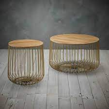Oak Wood Effect Top Gold Wire Round