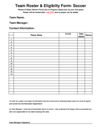 19 Printable Soccer Game Roster Template Forms Fillable
