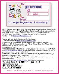 Geniusbabies Com Printable Gift Certificate