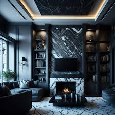 Living Room Marble Wall Fireplace