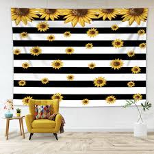 sunflowers black white stripes tapestry