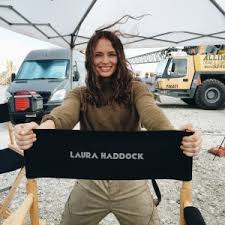 laura haddock arrives on set of