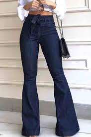 Lovely Retro Lace Up Dark Blue Jeans