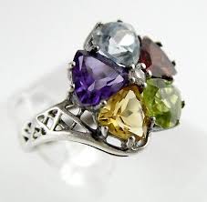 multi gemstone flower ring 925 size