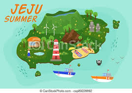 Jeju english pdf map file (2020 year / version 2.0) : Jeju Island Travel Map Vector Illustration Attractions In Flat Design Green Island In South Korea Wuth Mountaines And Canstock