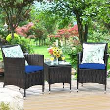 3 Pcs Rattan Patio Conversation Set Wicker Outdoor Furniture Set With Coffee Table 2 Cushioned Sofa Red