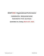 Mgmt 6042 Organizational Performance Fanshawe College