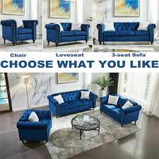 navy blue velvet tufted sofa loveseat