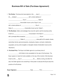 Free Business Bill Of Sale Form Purchase Agreement Word Pdf