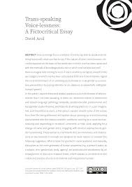 pdf trans speaking voice lessness a fictocritical essay pdf trans speaking voice lessness a fictocritical essay