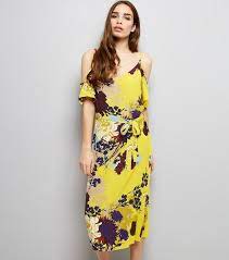 Cold shoulder shirt dress style #z99046 normal price $49 on sale 26.99 this is a final sale product. Yellow Floral Print Cold Shoulder Midi Slip Dress New Look