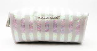white sequin striped makeup bag