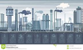 Industrial Infographics With Factories And Plants And Icons