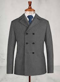 Gray Heavy Tweed Pea Coat Made To