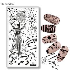 Us 2 52 15 Off Mezerdoo Fireworks Star Citry Design Nail Art Stamping Image Plate Festival Dancer Style Stamp Template Tool With Back Plate C08 In