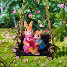 Garden Bunny Swing Statue Cute Rabbit