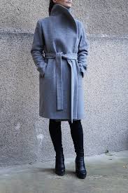 Grey Lined Coat Cashmere Wool Coat