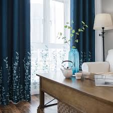 Able to contrast and complement other shades if you're looking to create a blue bedroom, don't limit yourself to the walls introduce it into your room with blue patterned curtains, cushions and a blanket. Amazon Com Melodieux Flower Embroidery Faux Linen Blackout Curtains For Living Room Bedroom Noise Free Grommet Window Drape Navy Blue 52 By 84 Inch 1 Panel Furniture Decor