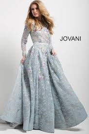 Jovani 54550 Multi Floral Embroidered Lace Long Sleeve Evening Gown