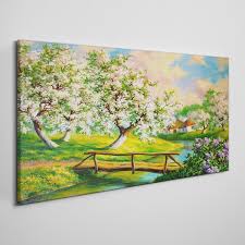 River Nature Flowers Trees Canvas Wall