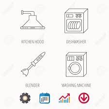 Dishwasher Washing Machine And Blender Icons Kitchen Hood Linear