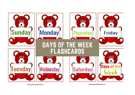 Days Of The Week Flashcards Pdf For Kindergarten | Cute Teddy Printable -  Download Printables | Worksheets | Digital Art | Read Articles