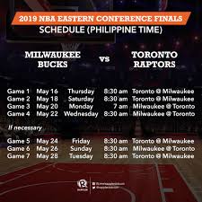 Bucks 108, raptors 100 ()game 2: Game Schedule Nba Western And Eastern Conference Finals 2019