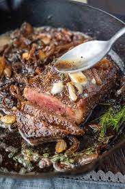pan seared rib eye steak with garlic