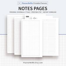 Notes Pages Printable Notes Template Notes Planner Personal Size Planner Inserts Planner Refill Filofax Personal Instant Download
