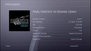 Final fantasy vii is the seventh installment in square's final fantasy series, and most famous for bringing the jrpg genre to the average gamer. Final Fantasy Vii Remake Demo Size Image Ps4