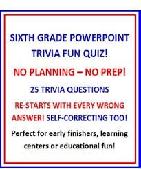 What is this trivia composed of? Sixth Grade Powerpoint Trivia Fun Facts Quiz Sixth Grade Powerpoint Program Teaching 6th Grade