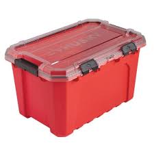 Lid snaps tight, keeping contents secure within. Husky Professional 12 Gallon Waterproof Storage Container With Hinged Lid In Red 248921 The Home Depot