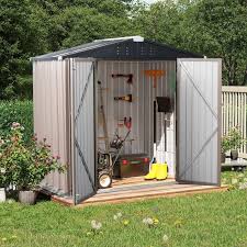 polar aurora 6 x 4 outdoor metal storage shed with double lockable door size 6 x 4 black