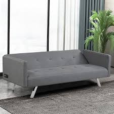 Costway 73 In Grey Fabric Convertible