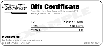 Nyc Music Lesson Gift Certificates