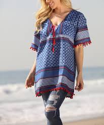 Take A Look At This Blue Red Abstract Tassel Accent V Neck