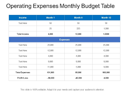 Operating Expenses Monthly Budget Table Powerpoint