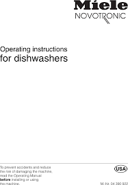 Miele Dishwasher M Nr 04 390 922 Users Manual