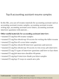 Accounting assistant resume + guide with examples for each resume section. Top 8 Accounting Assistant Resume Samples