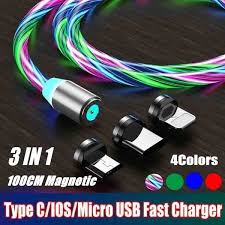 New Usb Led Flowing Magnetic Charger Cable Light Up Candy Moving Party Shining Charger Phone Charging Cable Magnetic Streamer Absorption Usb Snap Quick Connect 3 In 1 Usb Cable Wish