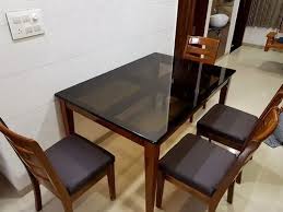 Wooden Black Brown Glass Dining Table