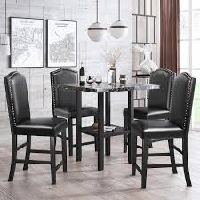 black dining table set with pu chairs