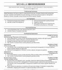 Optometrist Resume Example Ophthalmology Physicians And