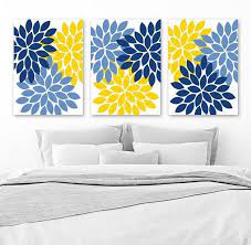 Flower Wall Art Navy Blue Yellow