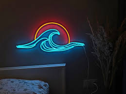 Wave Sunset Neon Wall Art Wave Ocean