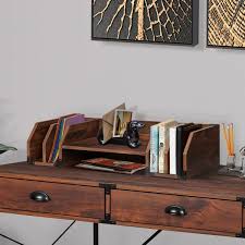 Workplace with coffee to go, photo frames working desk with copy space. Brunei Walnut Wood Desktop Organizer Bx8500down The Home Depot