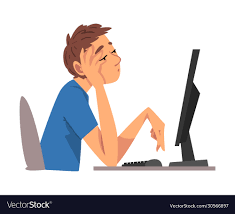 Bored man working with computer lazy male Vector Image