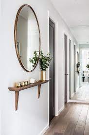 Wood Wall Shelf And Gold Mirror