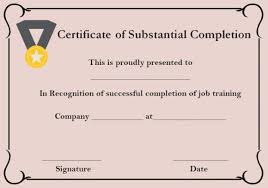 Certificate Of Substantial Completion Template Certificate Of