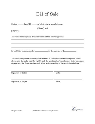 Basic Bill Of Sale Template Printable Blank Form